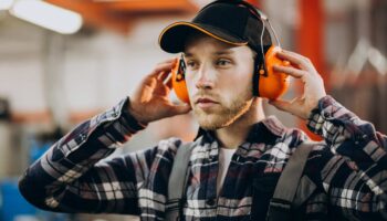 young male handyman with safety earphones scaled 1