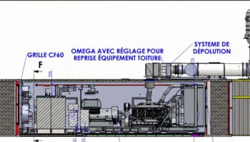 Bureau d'Études Pluridisciplinaire AIROPTA : Acoustique, Aéraulique CFD, Structurel FEM et Intégration 3D 1 Conception 3D container vue en coupe par bureau d'études pluridisciplinaire AIROPTA